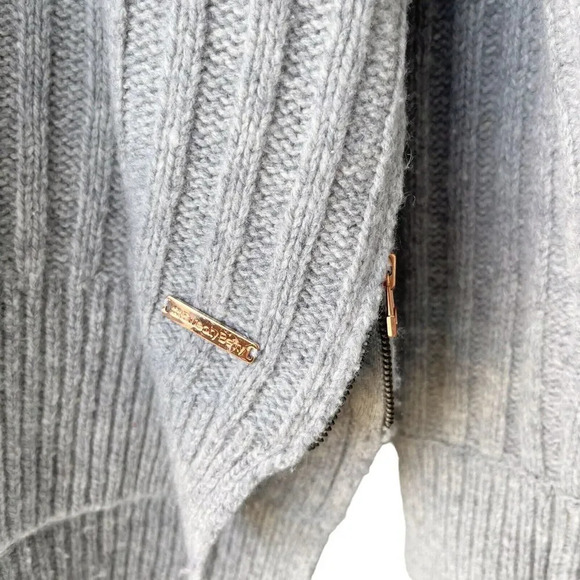 SWEATY BETTY Cashmere Turtleneck Sweaters Gray Ribs Asymmetrical Pullover M/L - Picture 3 of 4